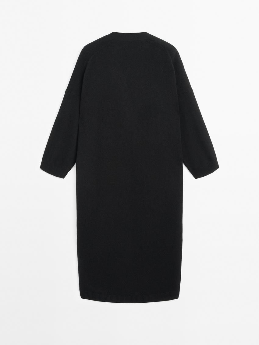 Massimo Dutti Cashmere Extra Long Knit Women Cardigan Black | US-SB4067123