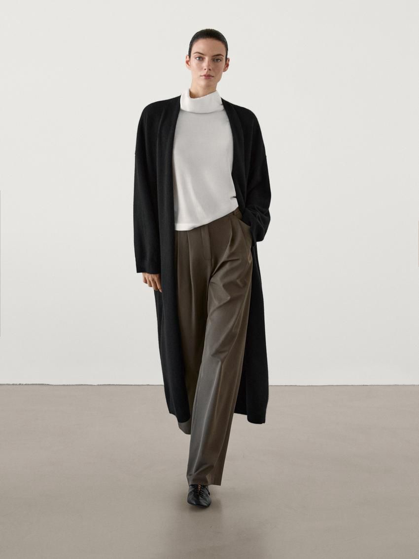 Massimo Dutti Cashmere Extra Long Knit Women Cardigan Black | US-SB4067123