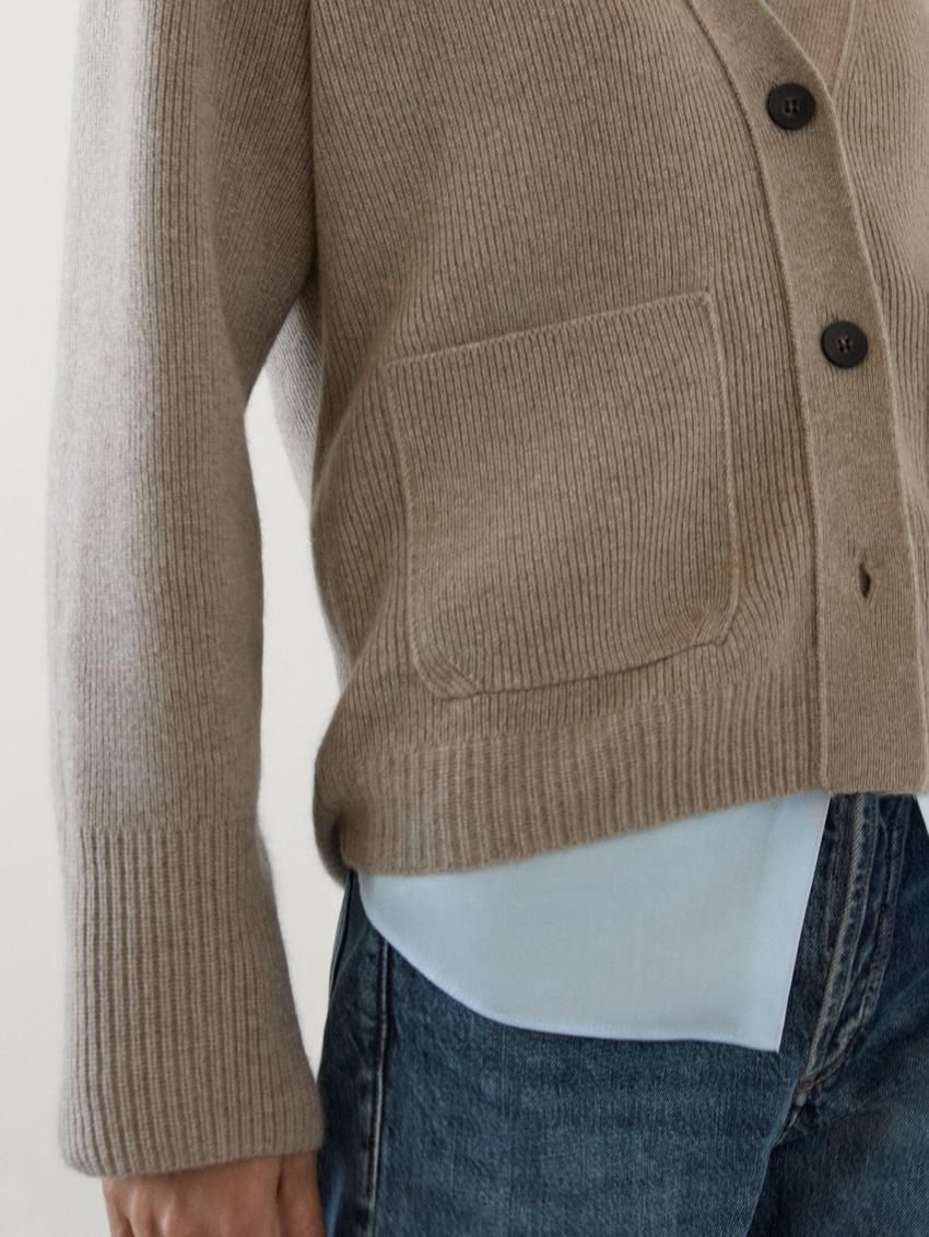Massimo Dutti Cashmere Fitted Knit Women Cardigan Light Khaki | US-IP5372408