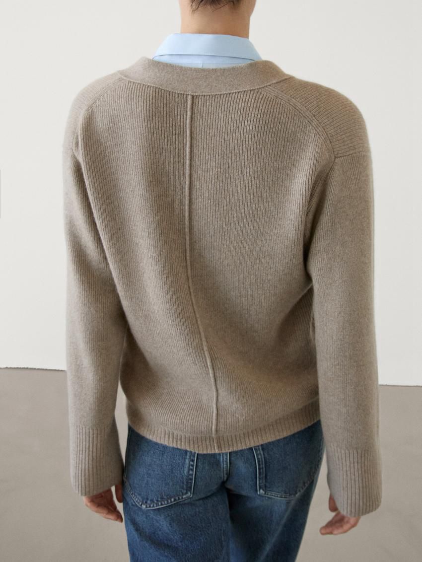 Massimo Dutti Cashmere Fitted Knit Women Cardigan Light Khaki | US-IP5372408