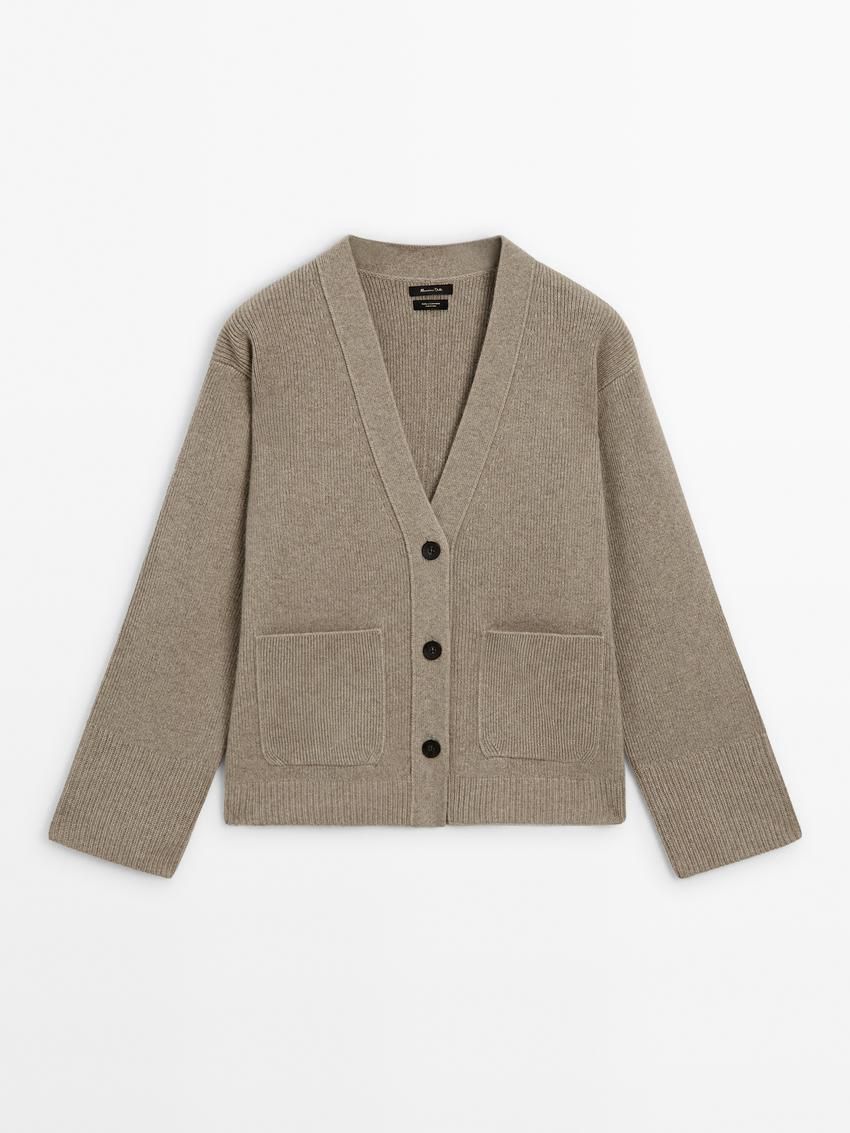 Massimo Dutti Cashmere Fitted Knit Women Cardigan Light Khaki | US-IP5372408