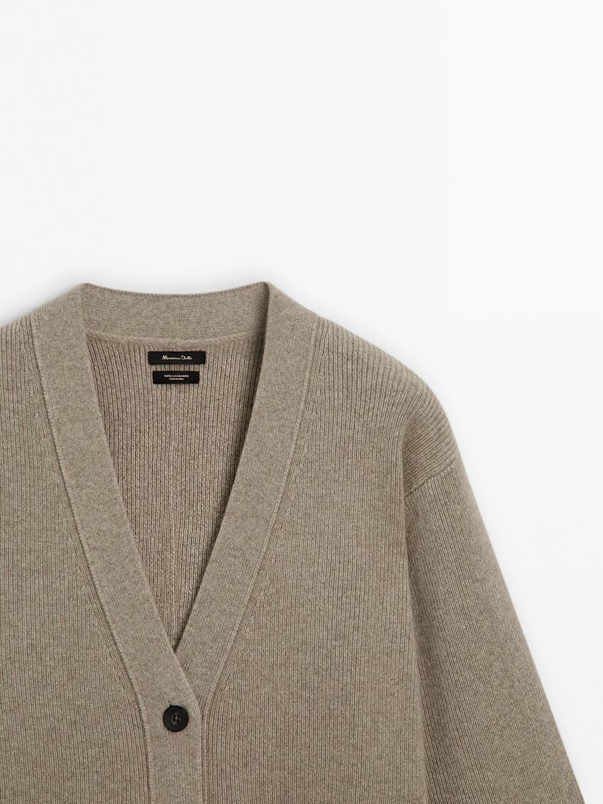 Massimo Dutti Cashmere Fitted Knit Women Cardigan Light Khaki | US-IP5372408