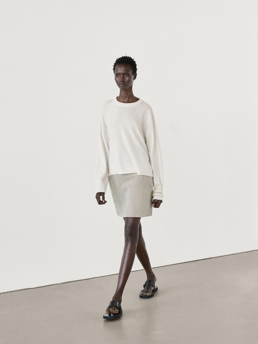 Massimo Dutti Cashmere Knit Crew Neck Women Sweater Cream | US-ZE2304567