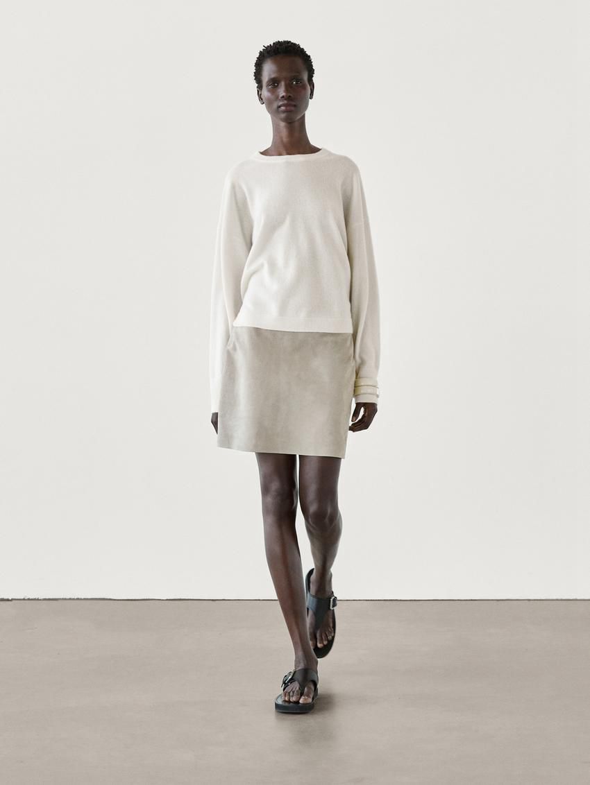 Massimo Dutti Cashmere Knit Crew Neck Women Sweater Cream | US-ZE2304567