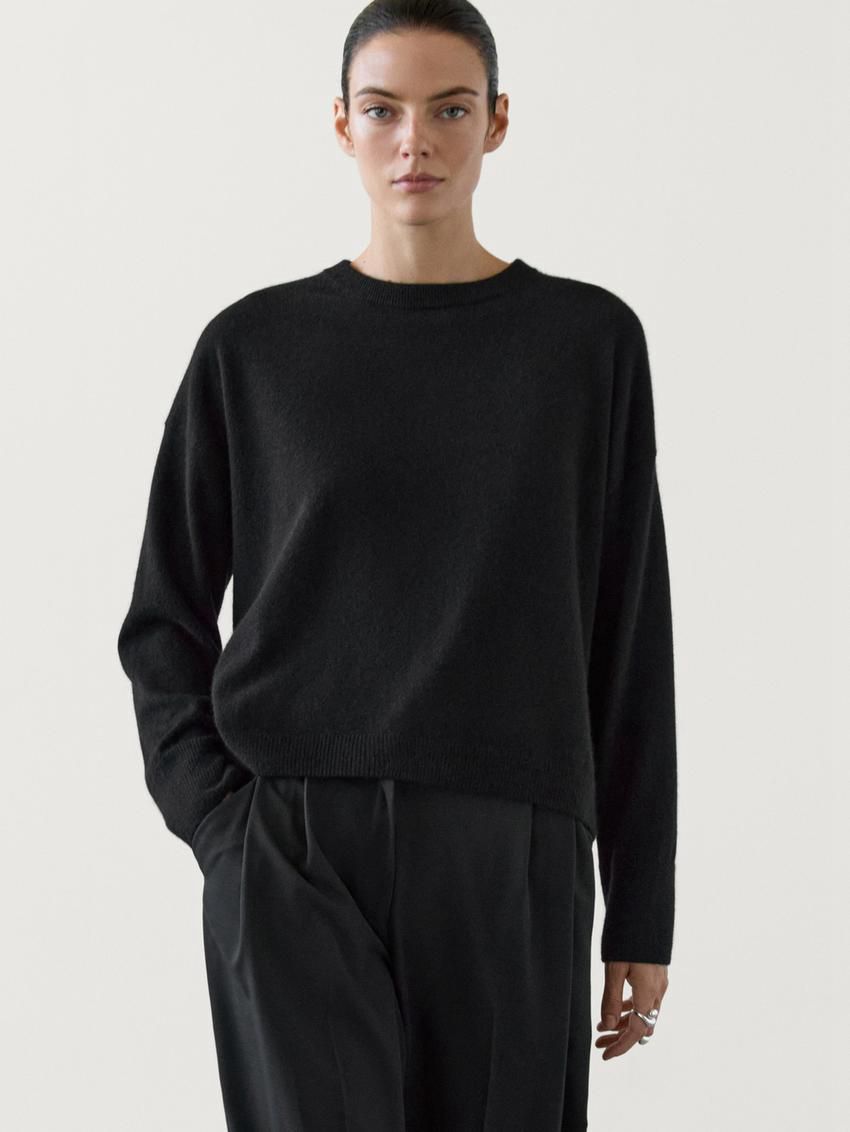 Massimo Dutti Cashmere Knit Crew Neck Women Sweater Black | US-QB9645180