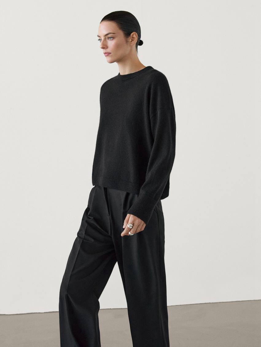 Massimo Dutti Cashmere Knit Crew Neck Women Sweater Black | US-QB9645180
