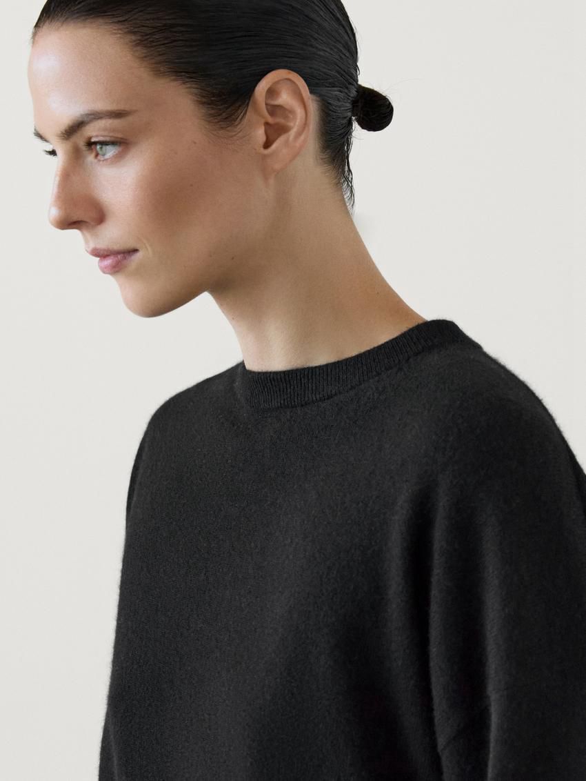Massimo Dutti Cashmere Knit Crew Neck Women Sweater Black | US-QB9645180