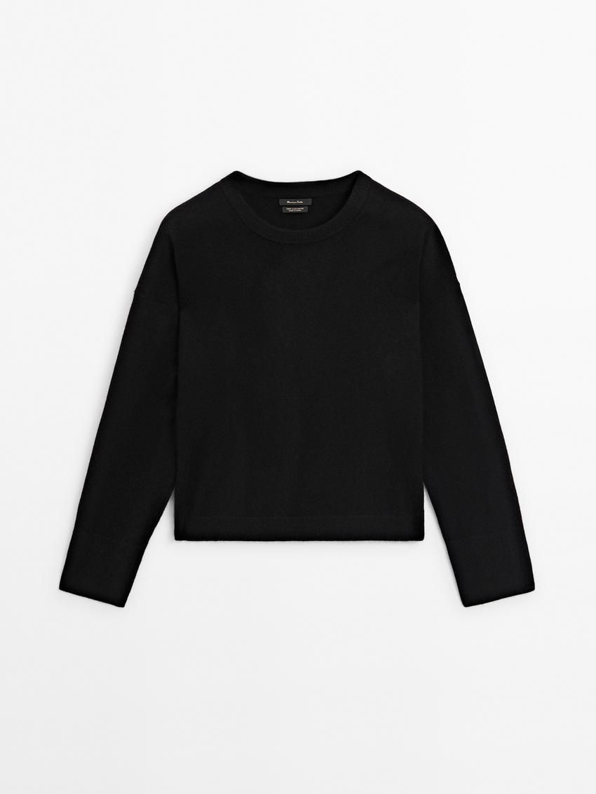 Massimo Dutti Cashmere Knit Crew Neck Women Sweater Black | US-QB9645180