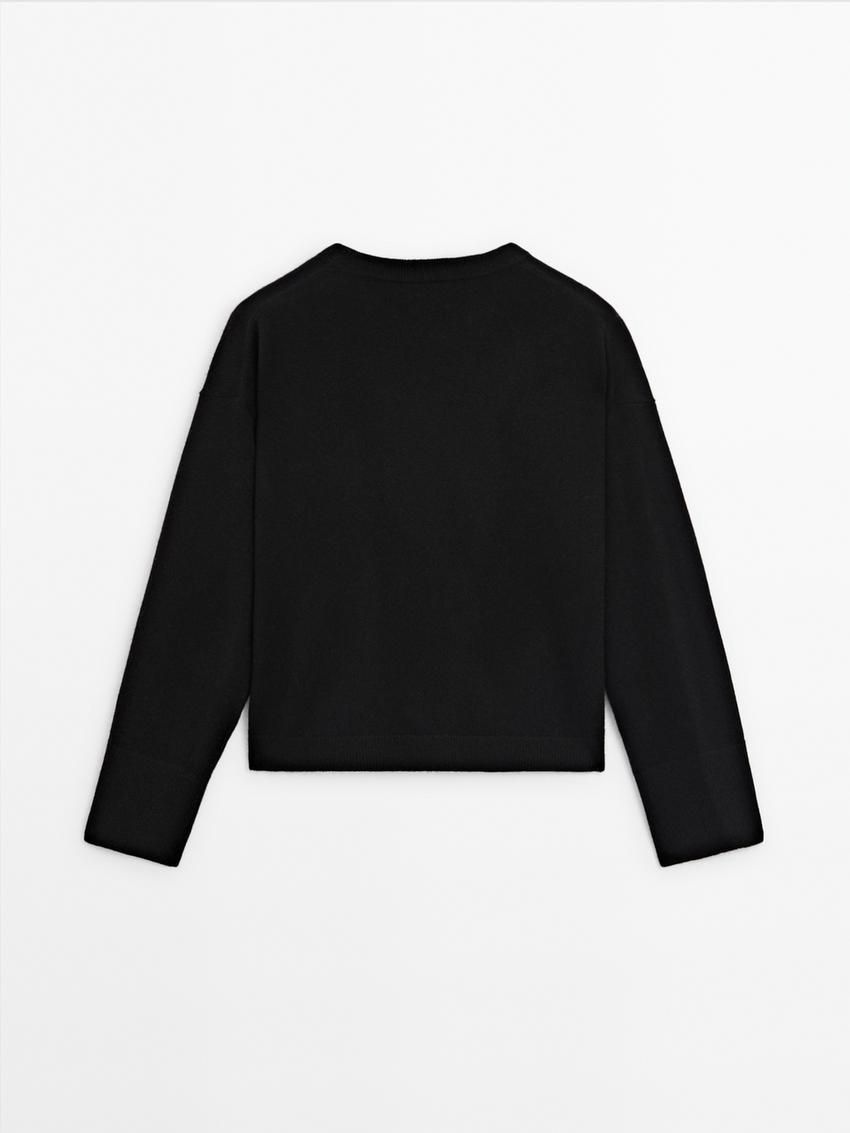 Massimo Dutti Cashmere Knit Crew Neck Women Sweater Black | US-QB9645180