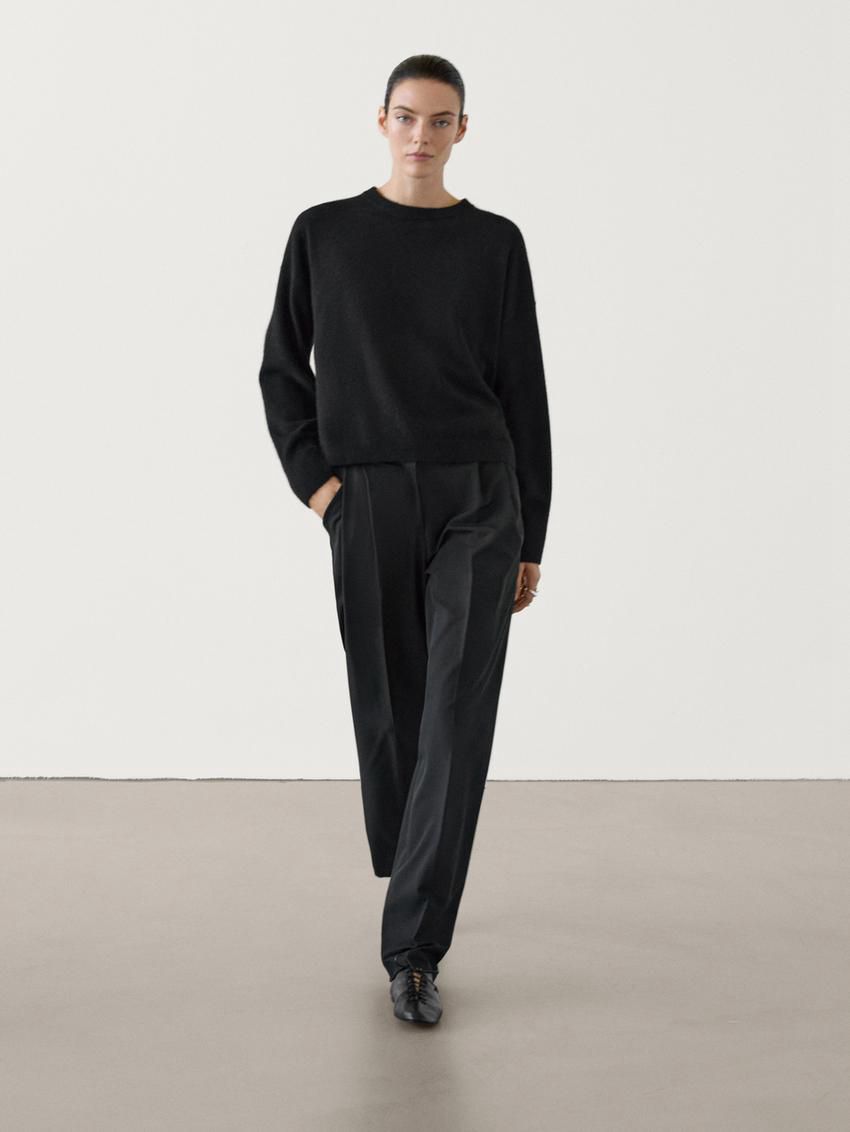 Massimo Dutti Cashmere Knit Crew Neck Women Sweater Black | US-QB9645180