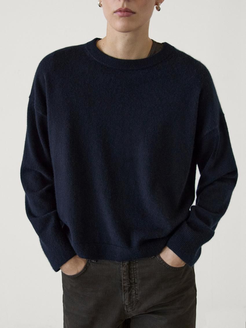 Massimo Dutti Cashmere Knit Crew Neck Women Sweater Navy | US-YZ5064928