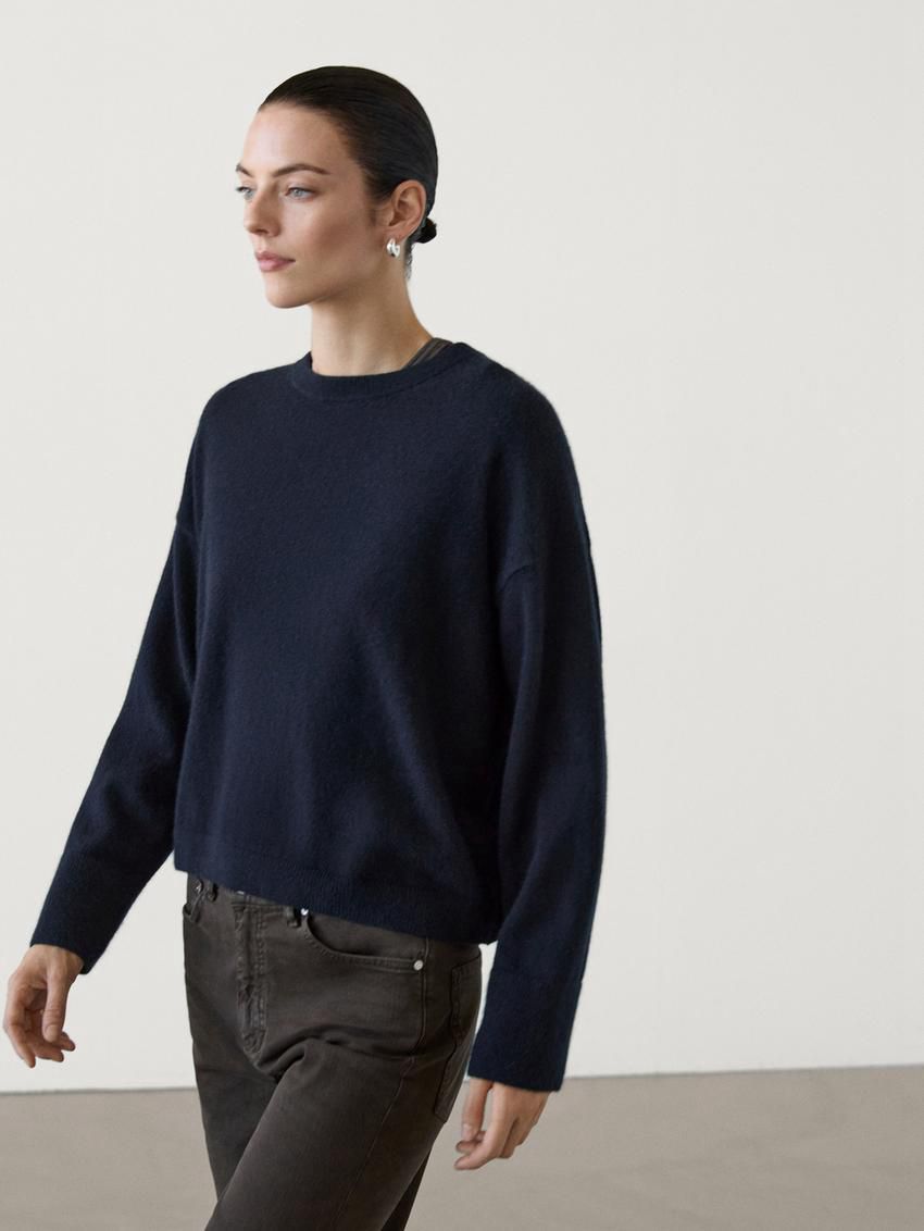Massimo Dutti Cashmere Knit Crew Neck Women Sweater Navy | US-YZ5064928