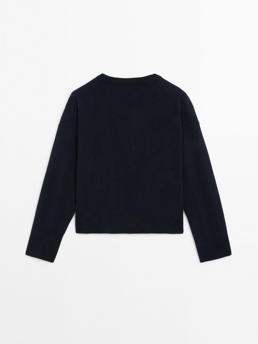 Massimo Dutti Cashmere Knit Crew Neck Women Sweater Navy | US-YZ5064928