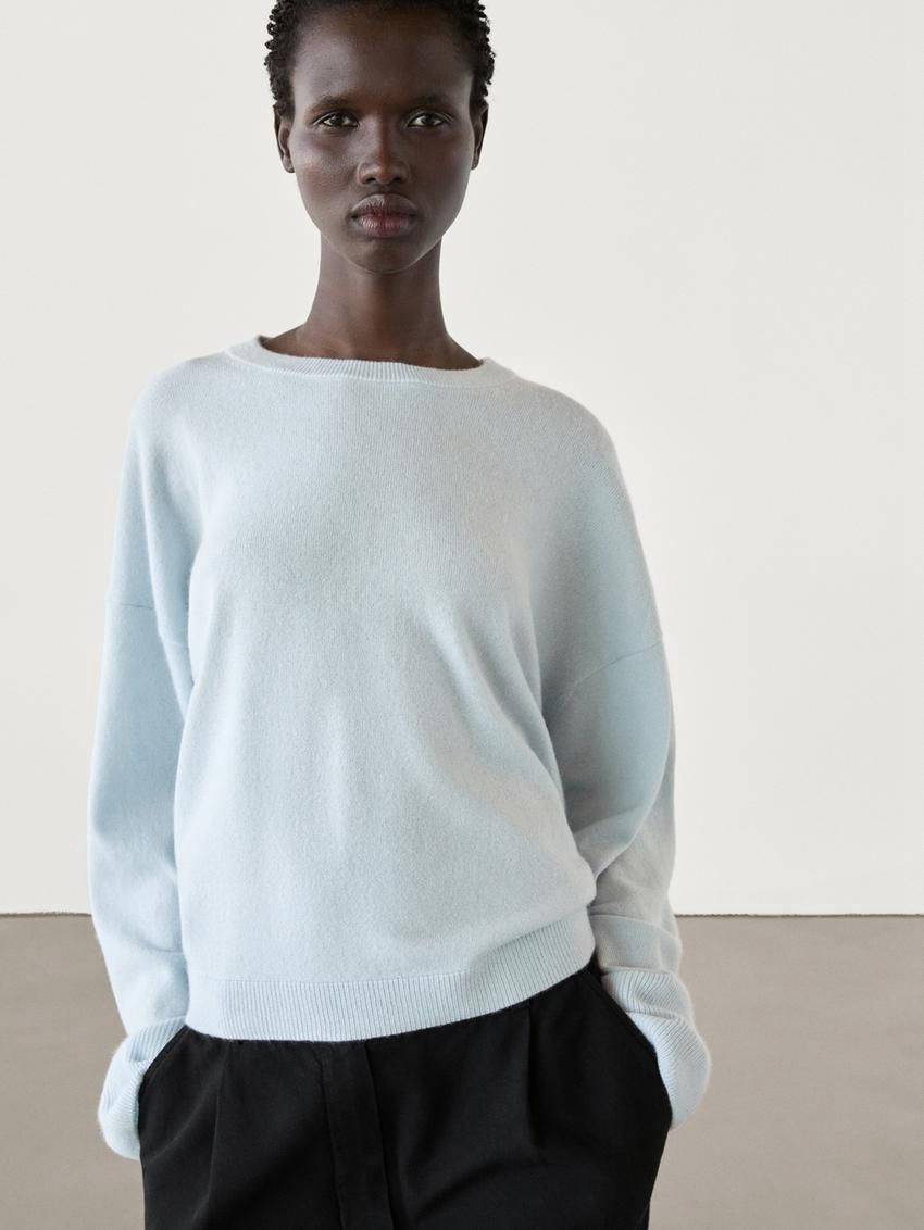 Massimo Dutti Cashmere Knit Crew Neck Women Sweater Light Blue | US-VN1062459