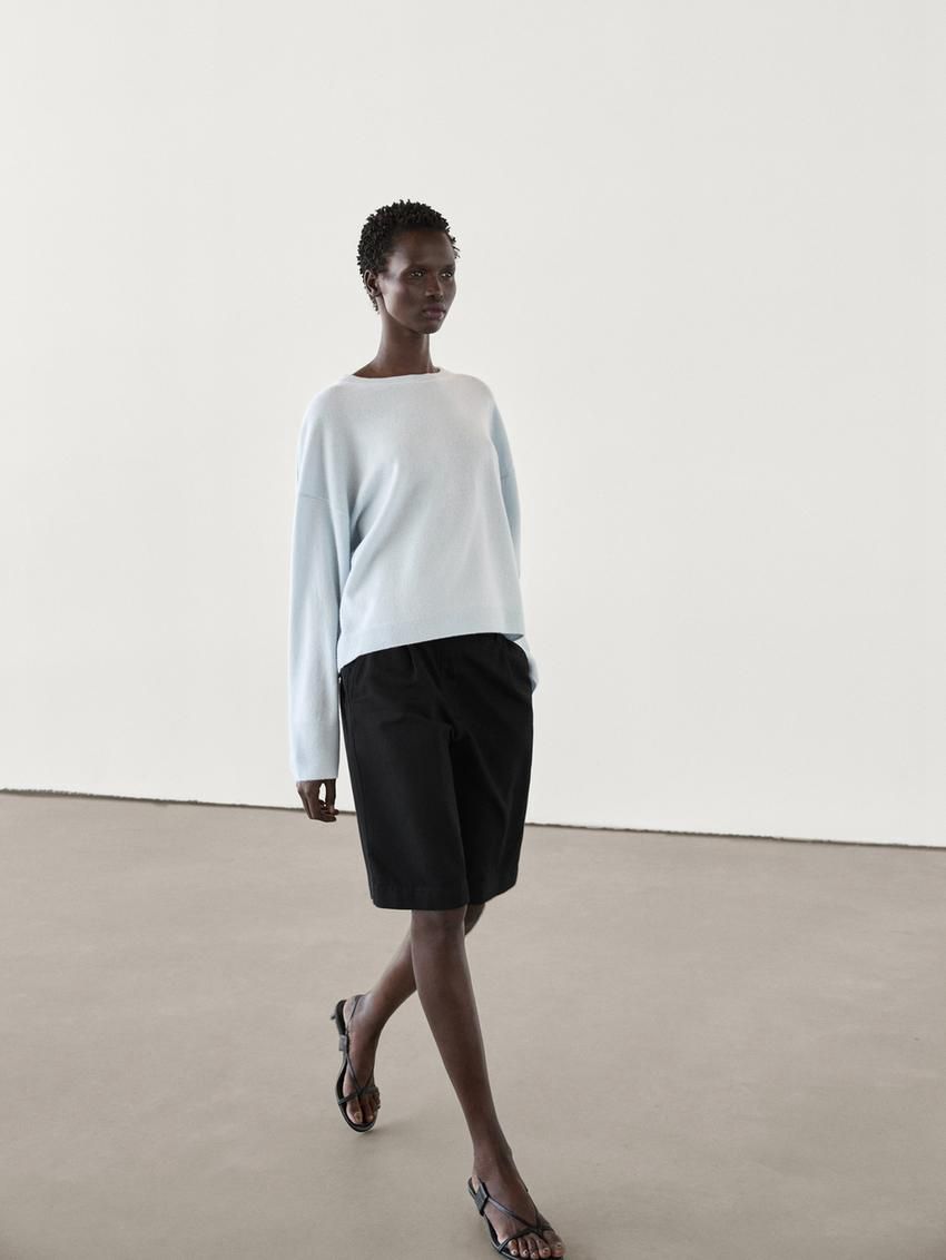 Massimo Dutti Cashmere Knit Crew Neck Women Sweater Light Blue | US-VN1062459
