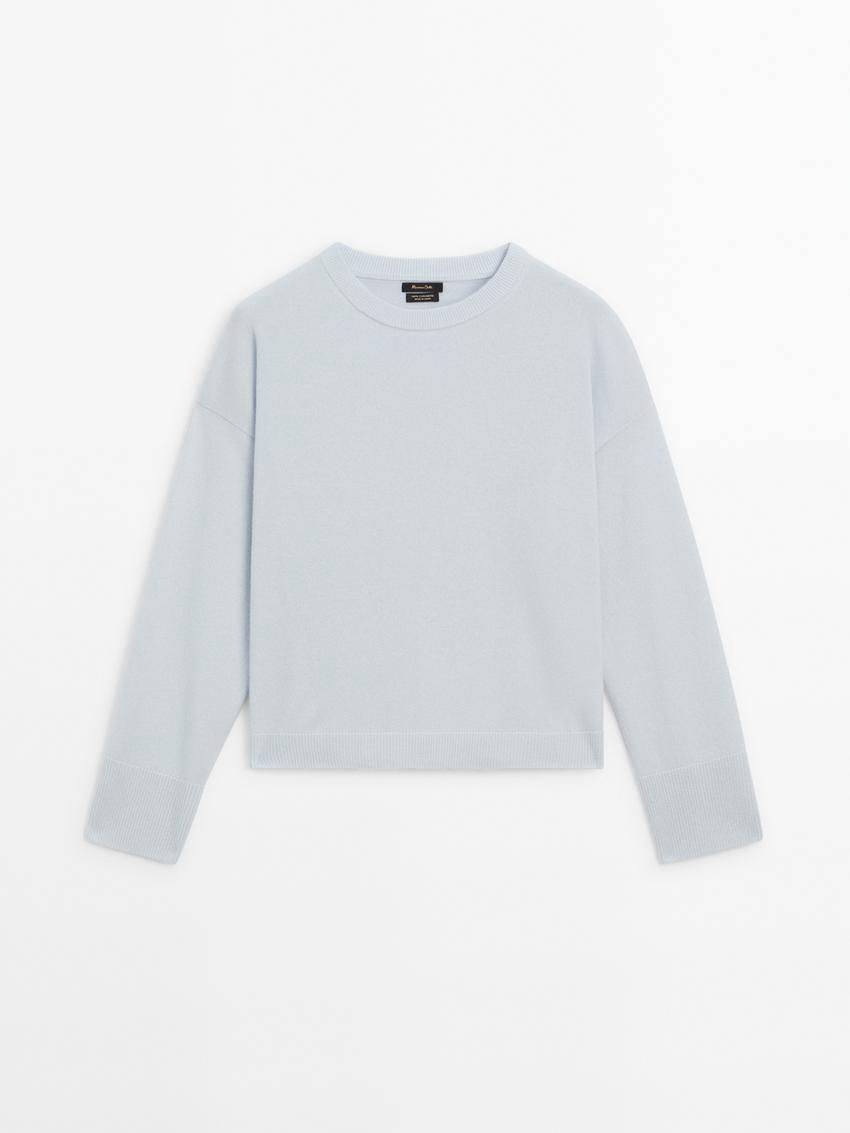 Massimo Dutti Cashmere Knit Crew Neck Women Sweater Light Blue | US-VN1062459