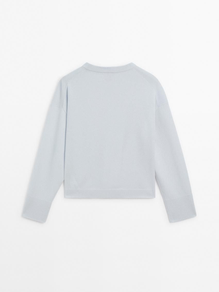Massimo Dutti Cashmere Knit Crew Neck Women Sweater Light Blue | US-VN1062459