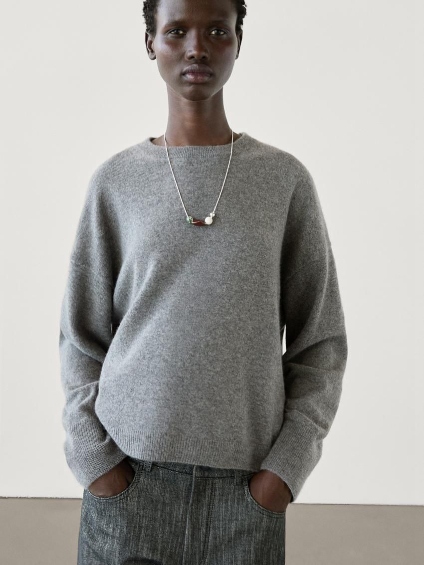 Massimo Dutti Cashmere Knit Crew Neck Women Sweater Grey | US-BE9824560