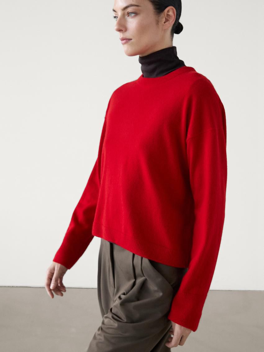 Massimo Dutti Cashmere Knit Crew Neck Women Sweater Red | US-CB5642378