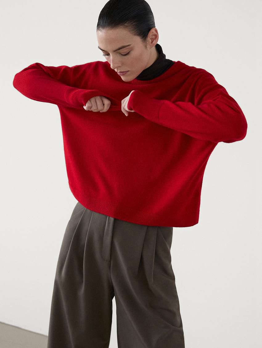 Massimo Dutti Cashmere Knit Crew Neck Women Sweater Red | US-CB5642378