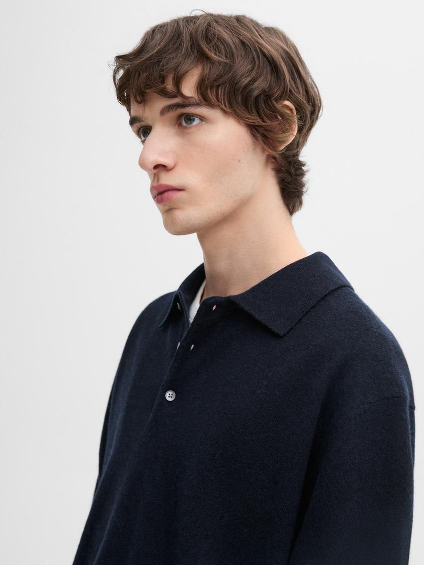 Massimo Dutti Cashmere Knit Polo Collar Men Sweater Navy | US-AC4520193