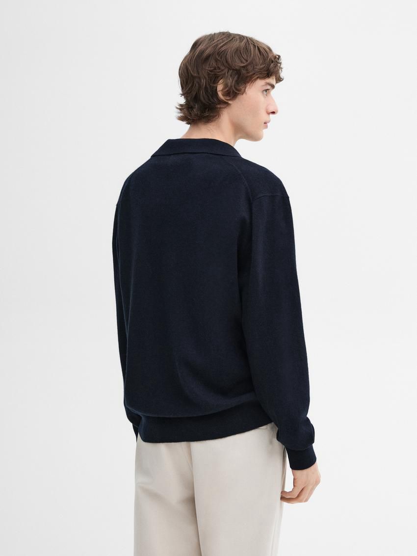 Massimo Dutti Cashmere Knit Polo Collar Men Sweater Navy | US-AC4520193