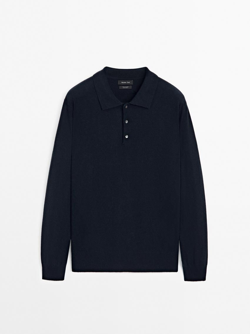 Massimo Dutti Cashmere Knit Polo Collar Men Sweater Navy | US-AC4520193