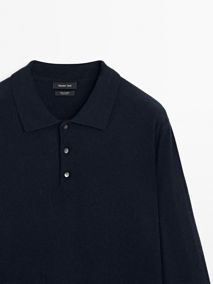 Massimo Dutti Cashmere Knit Polo Collar Men Sweater Navy | US-AC4520193