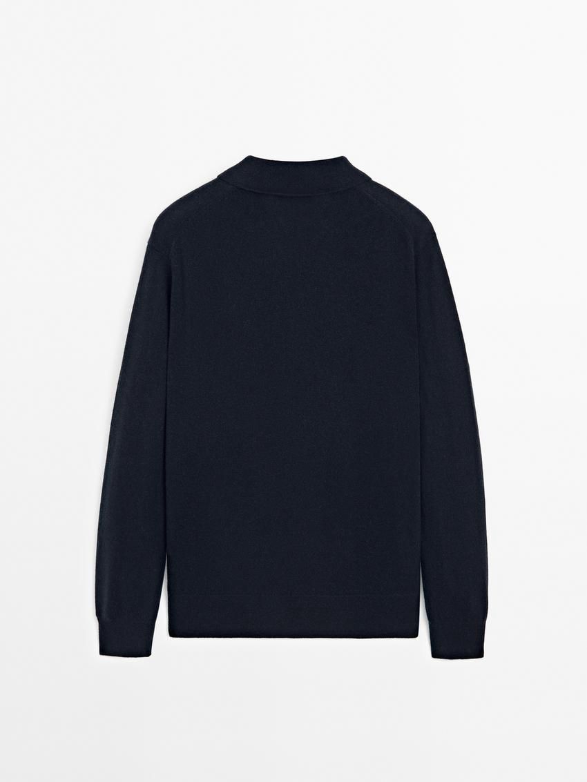 Massimo Dutti Cashmere Knit Polo Collar Men Sweater Navy | US-AC4520193