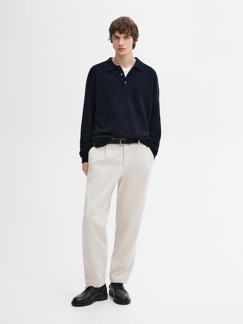 Massimo Dutti Cashmere Knit Polo Collar Men Sweater Navy | US-AC4520193