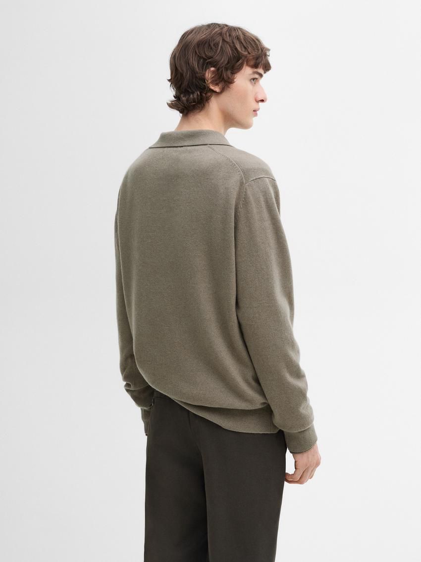 Massimo Dutti Cashmere Knit Polo Collar Men Sweater Khaki | US-MH8653170
