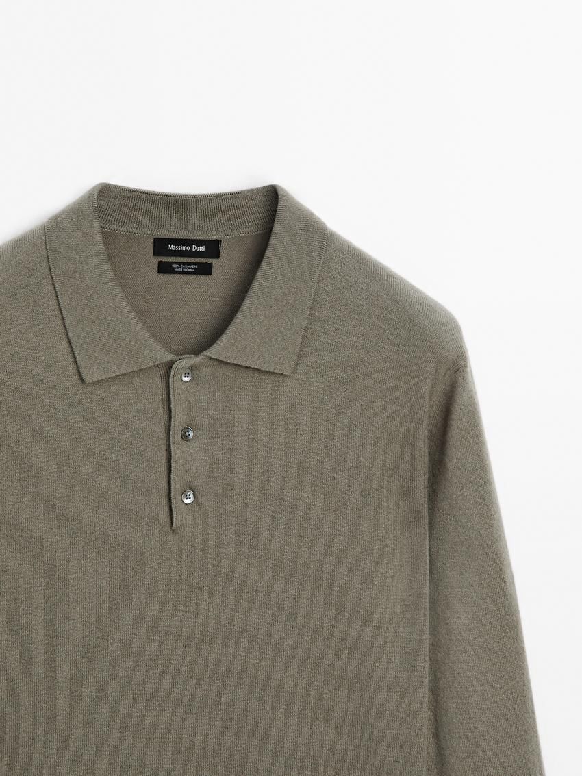 Massimo Dutti Cashmere Knit Polo Collar Men Sweater Khaki | US-MH8653170