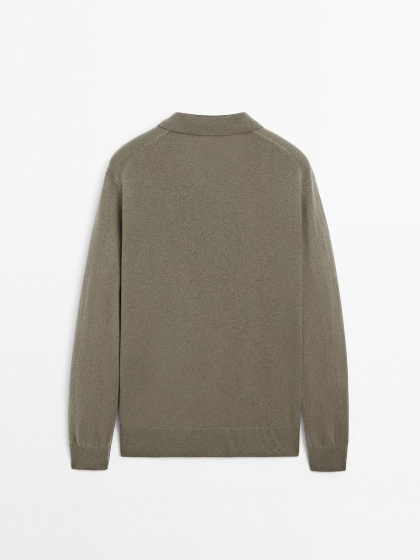Massimo Dutti Cashmere Knit Polo Collar Men Sweater Khaki | US-MH8653170