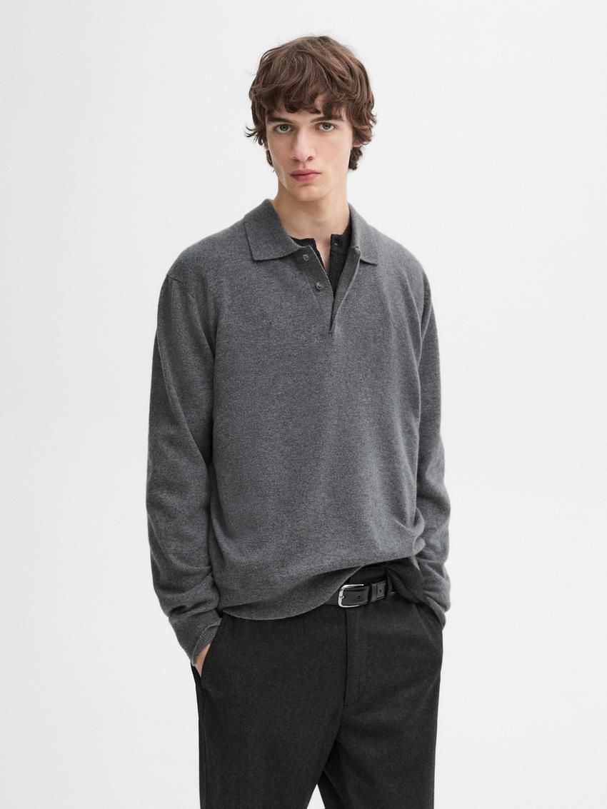 Massimo Dutti Cashmere Knit Polo Collar Men Sweater Dark Grey | US-OH0519384