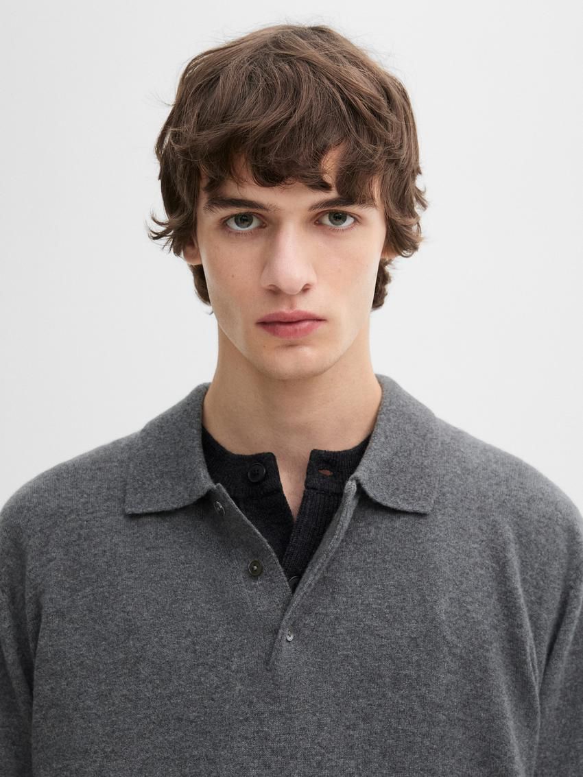 Massimo Dutti Cashmere Knit Polo Collar Men Sweater Dark Grey | US-OH0519384