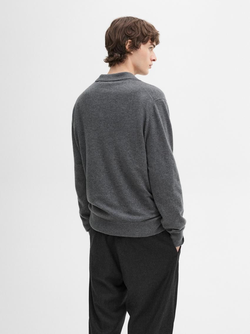 Massimo Dutti Cashmere Knit Polo Collar Men Sweater Dark Grey | US-OH0519384