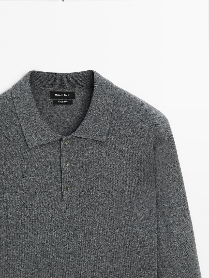 Massimo Dutti Cashmere Knit Polo Collar Men Sweater Dark Grey | US-OH0519384