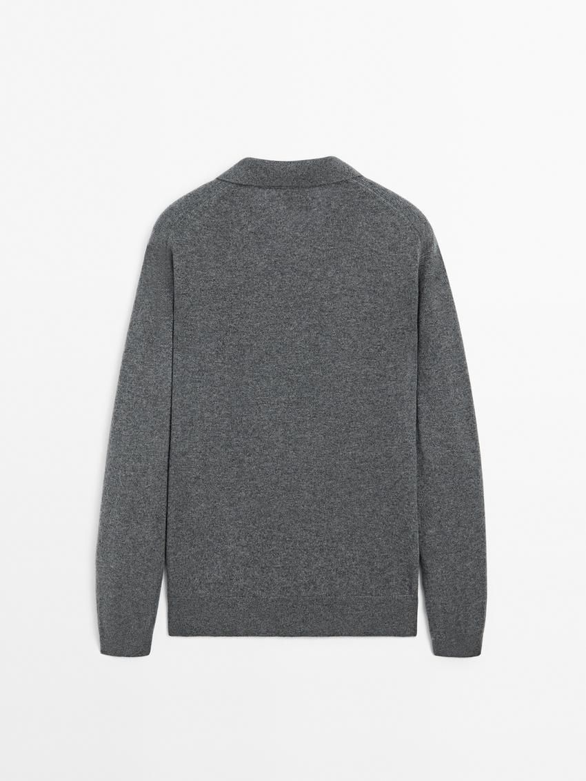 Massimo Dutti Cashmere Knit Polo Collar Men Sweater Dark Grey | US-OH0519384