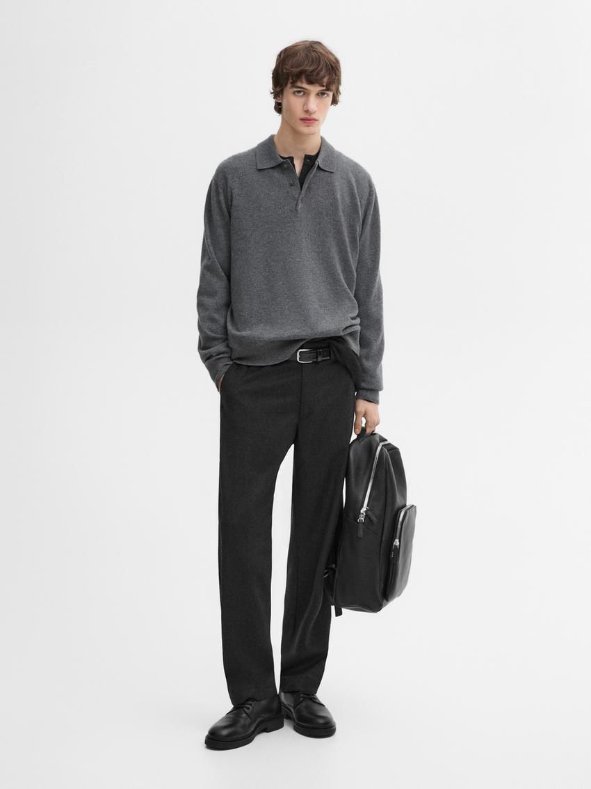 Massimo Dutti Cashmere Knit Polo Collar Men Sweater Dark Grey | US-OH0519384