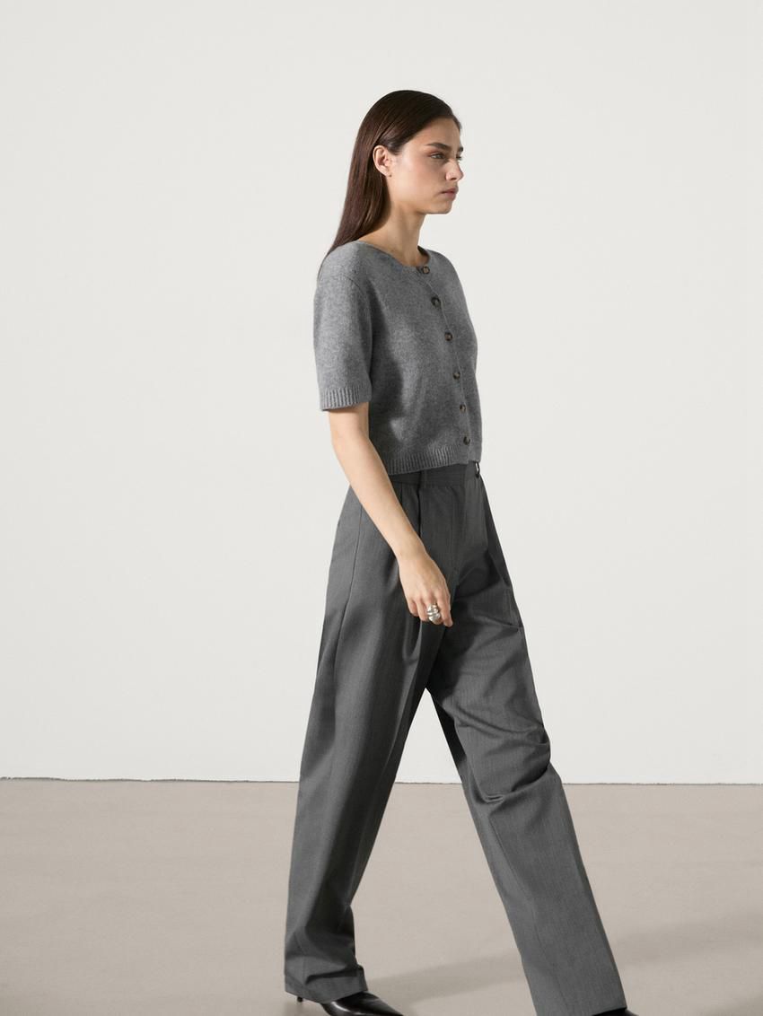 Massimo Dutti Cashmere Knit Short Sleeve Women Cardigan Grey | US-EJ6283197