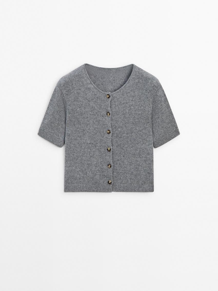 Massimo Dutti Cashmere Knit Short Sleeve Women Cardigan Grey | US-EJ6283197