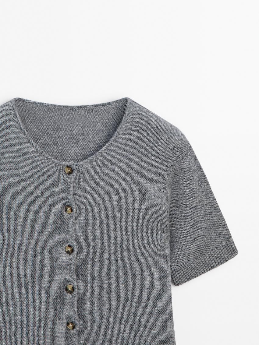 Massimo Dutti Cashmere Knit Short Sleeve Women Cardigan Grey | US-EJ6283197