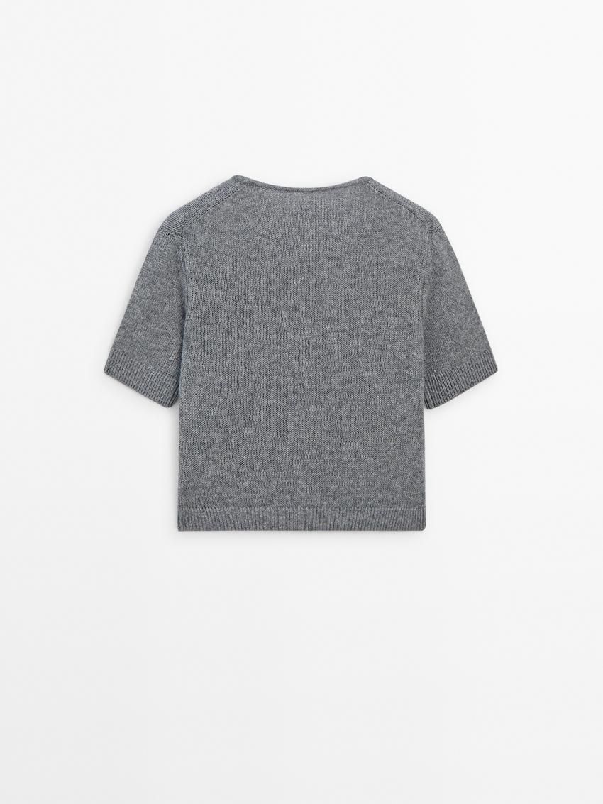 Massimo Dutti Cashmere Knit Short Sleeve Women Cardigan Grey | US-EJ6283197