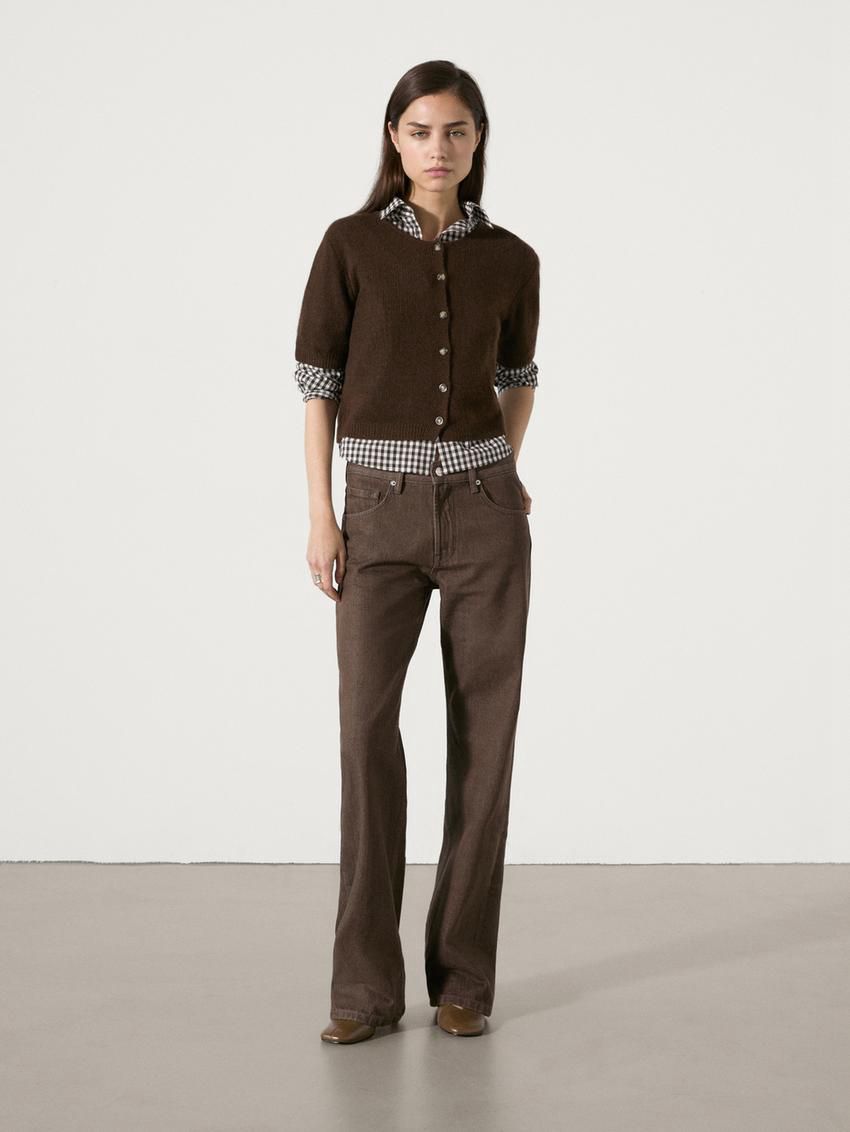 Massimo Dutti Cashmere Knit Short Sleeve Women Cardigan Brown | US-IT2147986