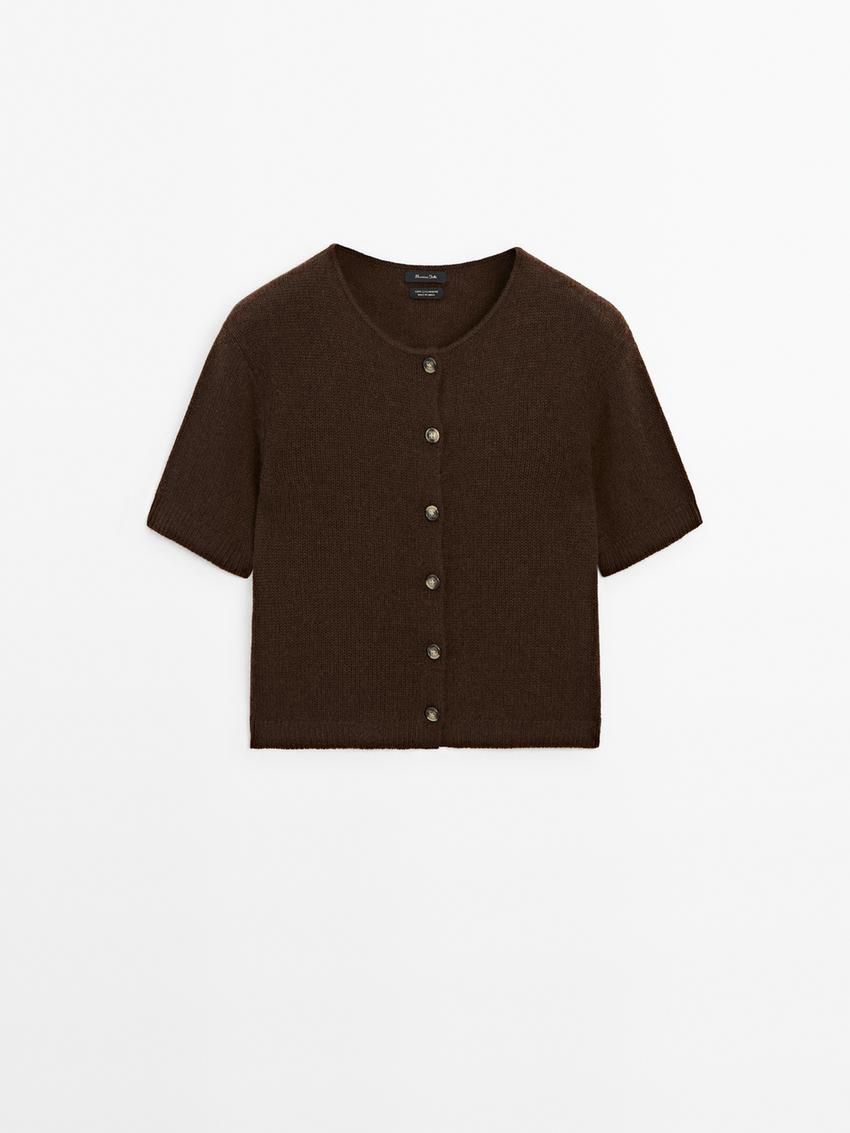 Massimo Dutti Cashmere Knit Short Sleeve Women Cardigan Brown | US-IT2147986