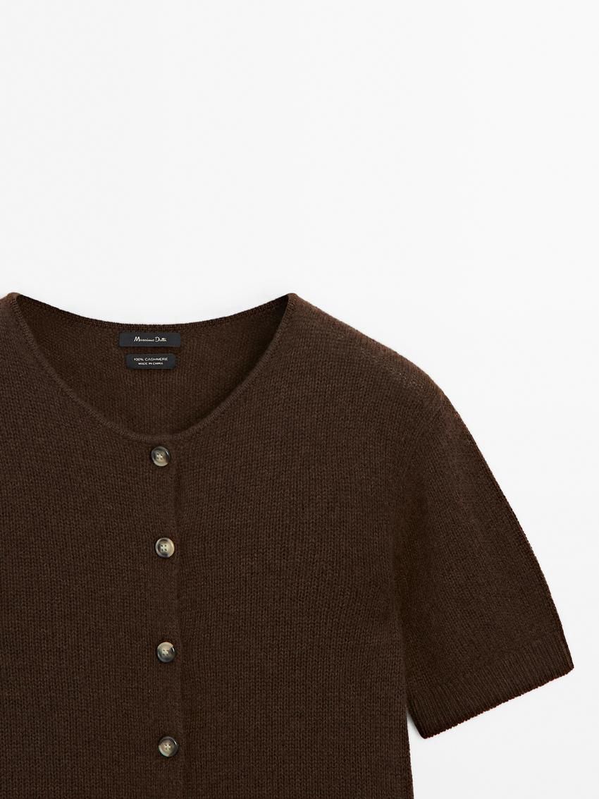 Massimo Dutti Cashmere Knit Short Sleeve Women Cardigan Brown | US-IT2147986