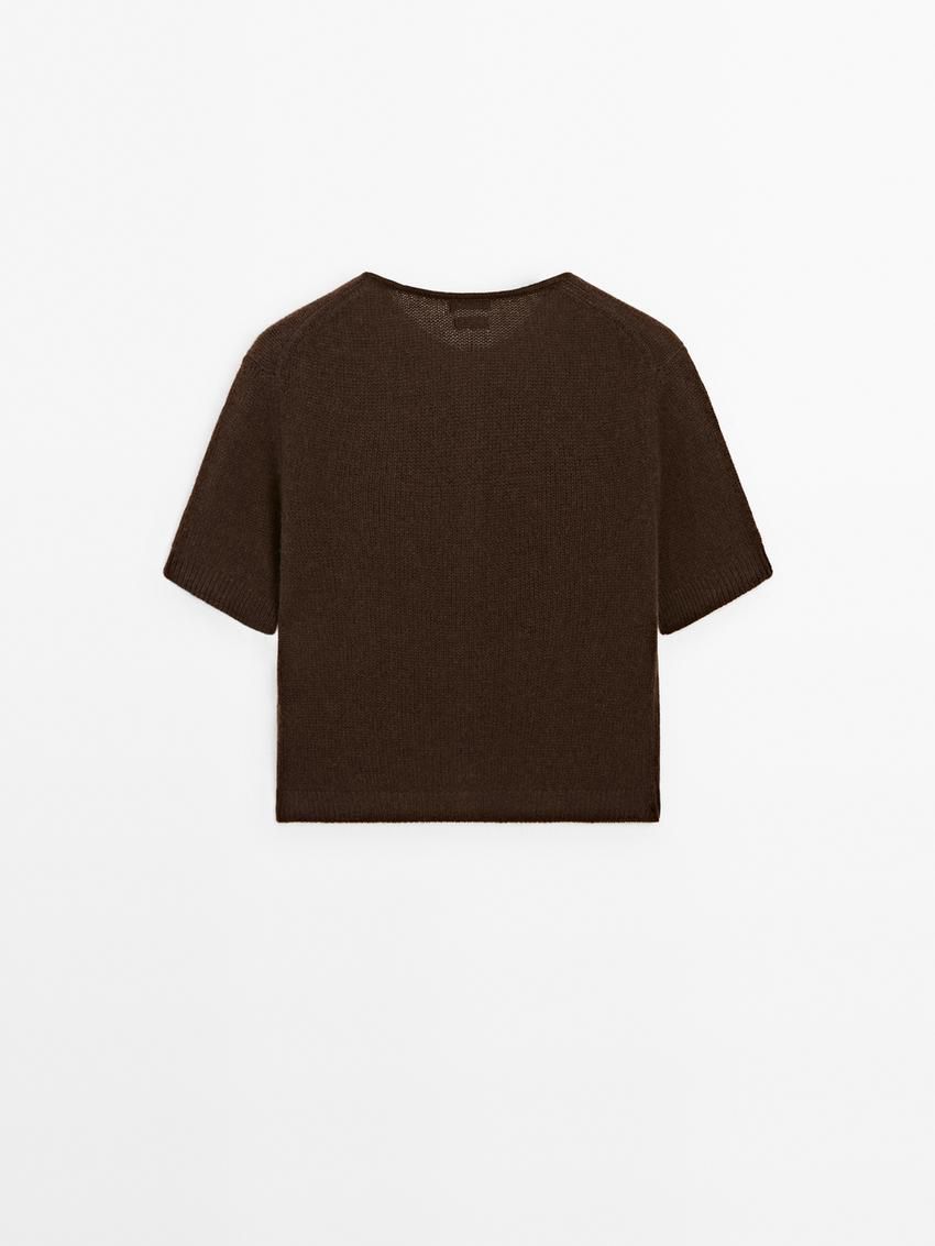 Massimo Dutti Cashmere Knit Short Sleeve Women Cardigan Brown | US-IT2147986