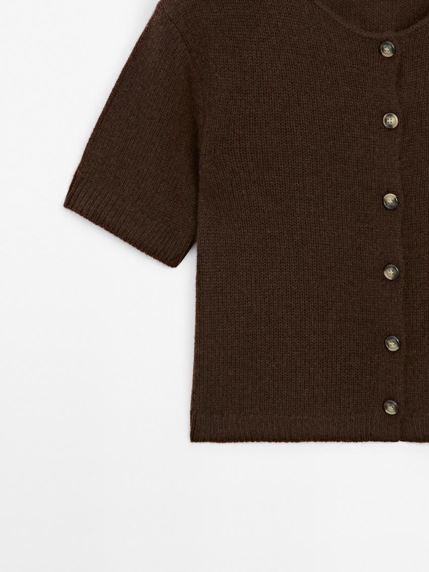 Massimo Dutti Cashmere Knit Short Sleeve Women Cardigan Brown | US-IT2147986