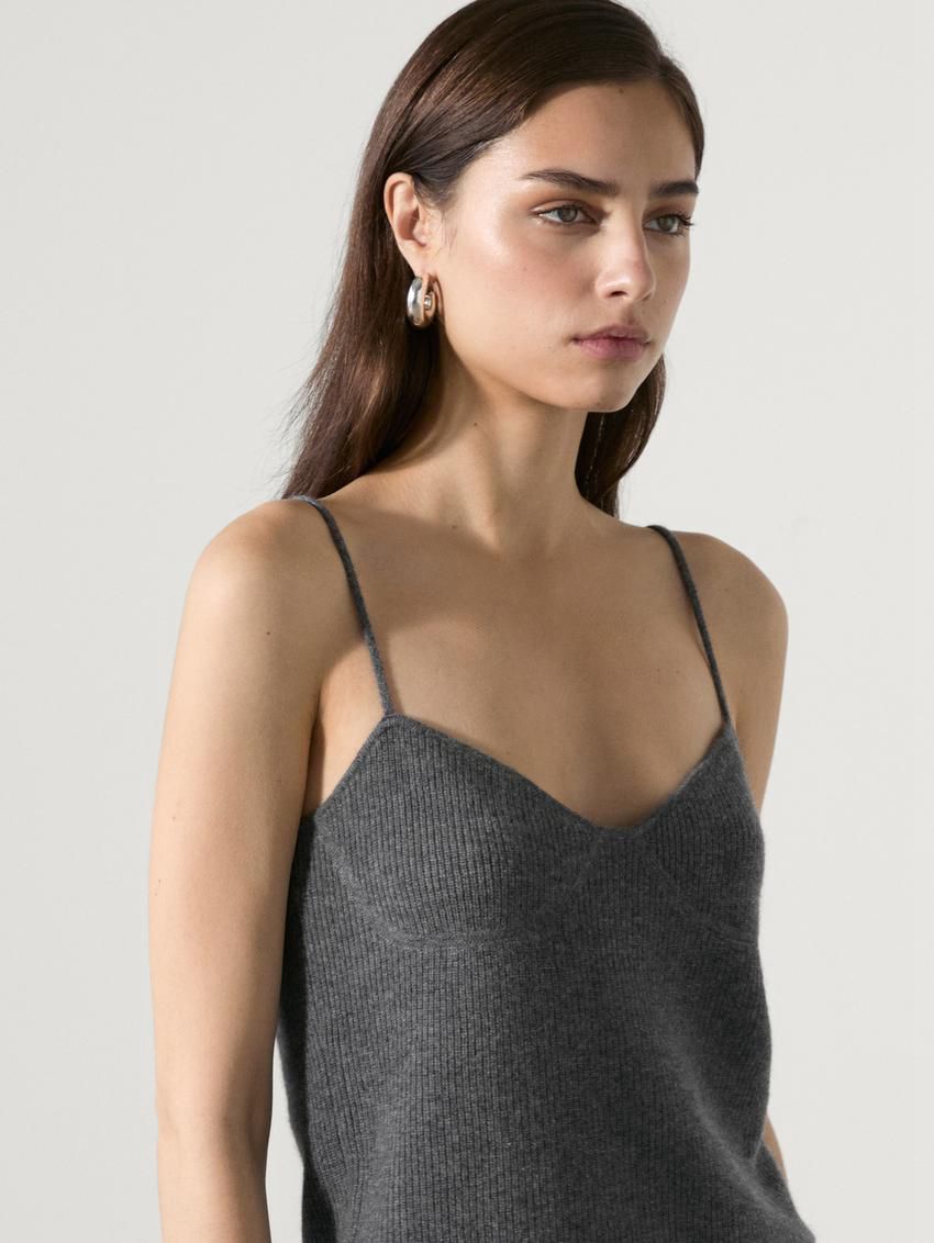 Massimo Dutti Cashmere Knit Strappy Women Top Dark Grey | US-DN3125798