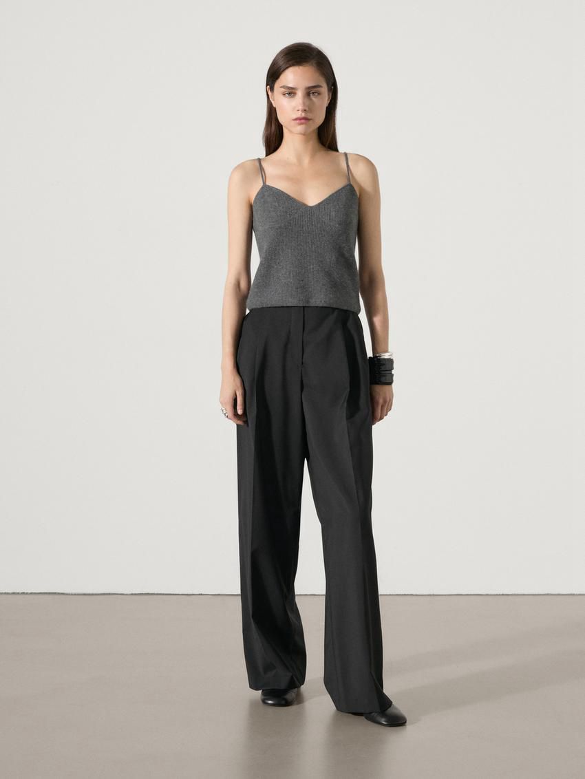 Massimo Dutti Cashmere Knit Strappy Women Top Dark Grey | US-DN3125798